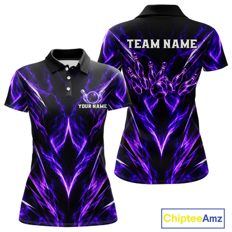 Custom Black Purple Smoke Bowling Team Shirts for Women Bowling League Shirts Polo & 1/4 Zip HNT635