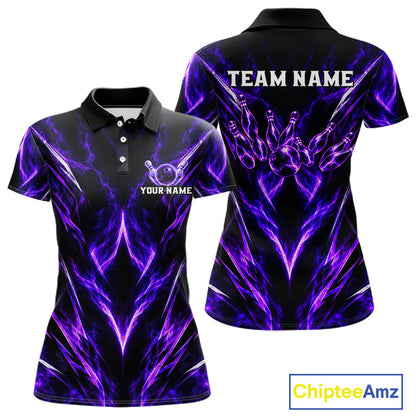 Custom Black Purple Smoke Bowling Team Shirts for Women Bowling League Shirts Polo & 1/4 Zip HNT635