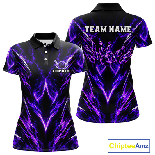 Custom Black Purple Smoke Bowling Team Shirts for Women Bowling League Shirts Polo & 1/4 Zip HNT635