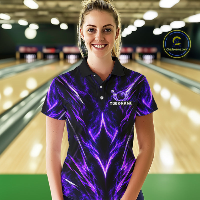 Custom Black Purple Smoke Bowling Team Shirts for Women Bowling League Shirts Polo & 1/4 Zip HNT635