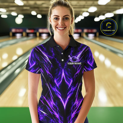 Custom Black Purple Smoke Bowling Team Shirts for Women Bowling League Shirts Polo & 1/4 Zip HNT635