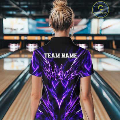 Custom Black Purple Smoke Bowling Team Shirts for Women Bowling League Shirts Polo & 1/4 Zip HNT635