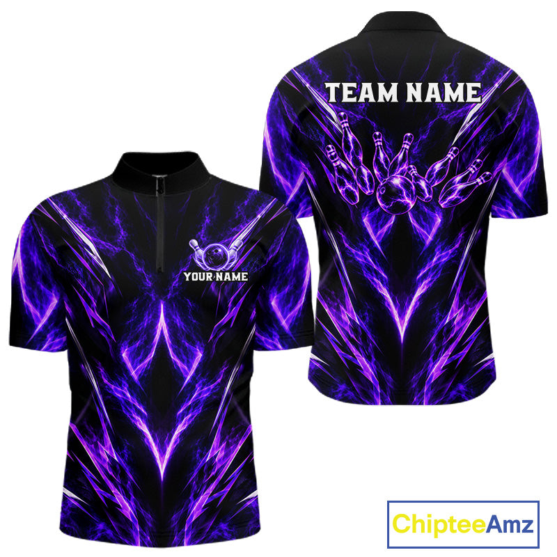 Custom Black Purple Smoke Bowling Team Shirts for Men Bowling League Shirts Polo & 1/4 Zip HNT635