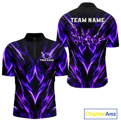 Custom Black Purple Smoke Bowling Team Shirts for Men Bowling League Shirts Polo & 1/4 Zip HNT635