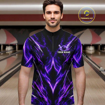 Custom Black Purple Smoke Bowling Team Shirts for Men Bowling League Shirts Polo & 1/4 Zip HNT635