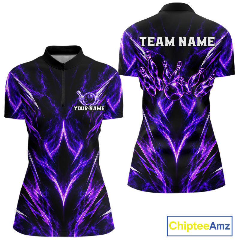 Custom Black Purple Smoke Bowling Team Shirts for Women Bowling League Shirts Polo & 1/4 Zip HNT635