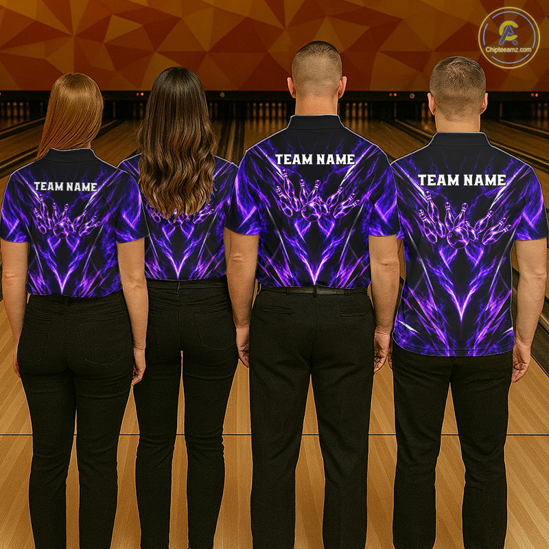Custom Black Purple Smoke Bowling Team Shirts for Women Bowling League Shirts Polo & 1/4 Zip HNT635