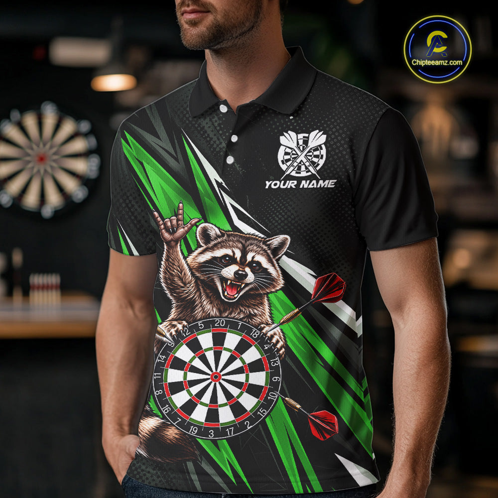 Custom Green Funny Raccoon Dart Shirts for Men Dart Team Jerseys Dartboard Outfit League NNT353