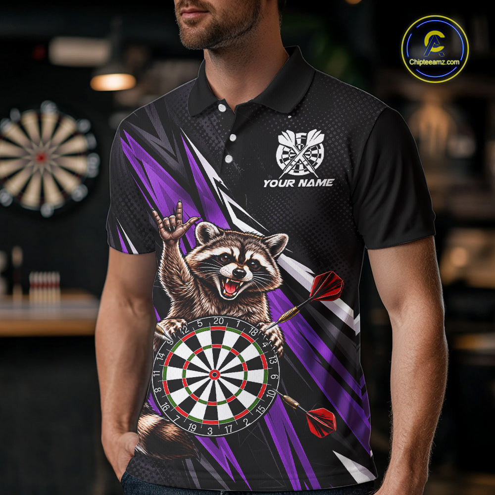 Custom Purple Funny Raccoon Dart Shirts for Men Dart Team Jerseys Dartboard Outfit League NNT353