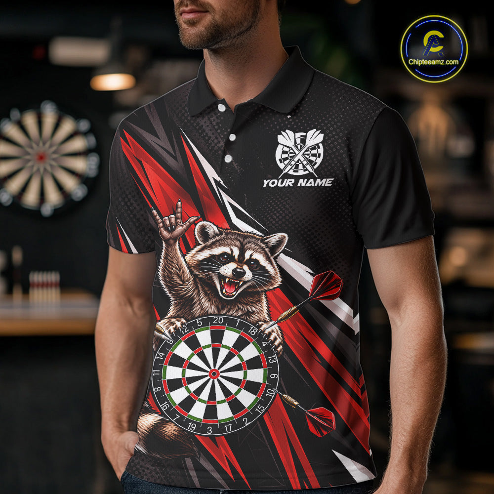 Custom Red Funny Raccoon Dart Shirts for Men Dart Team Jerseys Dartboard Outfit League NNT353
