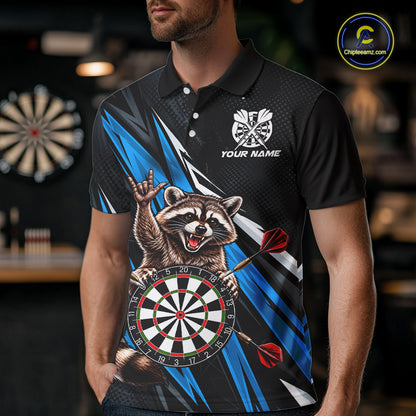 Custom Turquoise Funny Raccoon Dart Shirts for Men Dart Team Jerseys Dartboard Outfit League NNT353
