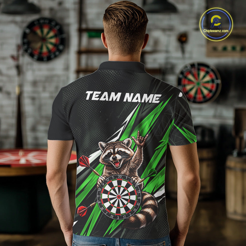 Custom Green Funny Raccoon Dart Shirts for Men Dart Team Jerseys Dartboard Outfit League NNT353