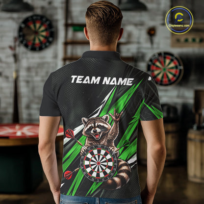 Custom Green Funny Raccoon Dart Shirts for Men Dart Team Jerseys Dartboard Outfit League NNT353