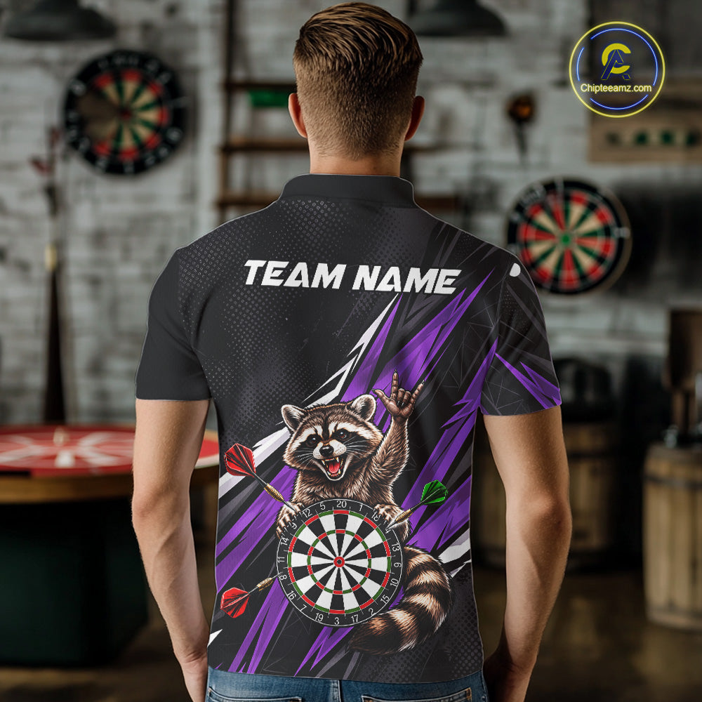 Custom Purple Funny Raccoon Dart Shirts for Men Dart Team Jerseys Dartboard Outfit League NNT353