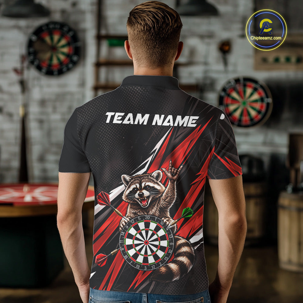 Custom Red Funny Raccoon Dart Shirts for Men Dart Team Jerseys Dartboard Outfit League NNT353