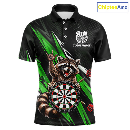Custom Green Funny Raccoon Dart Shirts for Men Dart Team Jerseys Dartboard Outfit League NNT353