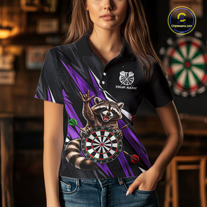 Custom Purple Funny Raccoon Dart Shirts for Women Dart Team Jerseys Dartboard Outfit League NNT353