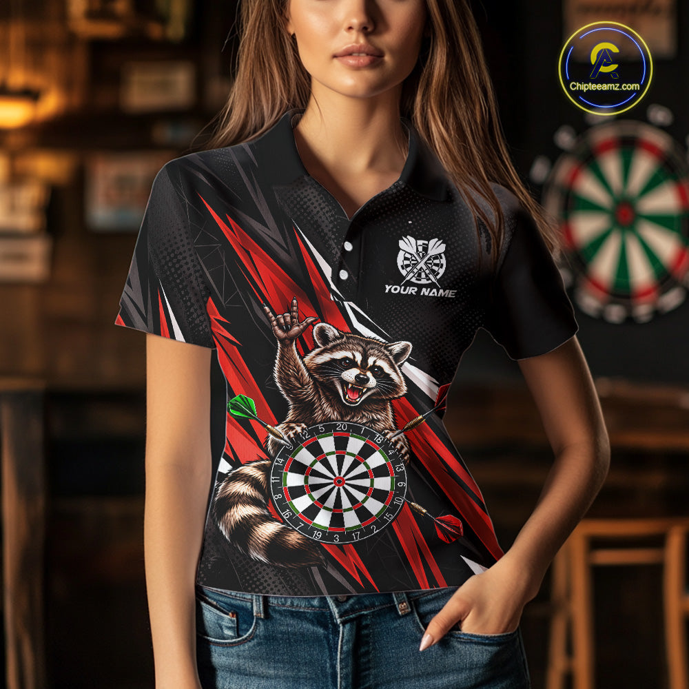 Custom Red Funny Raccoon Dart Shirts for Women Dart Team Jerseys Dartboard Outfit League NNT353