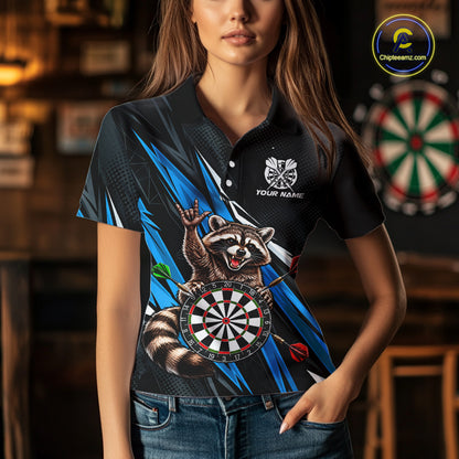 Custom Turquoise Funny Raccoon Dart Shirts for Women Dart Team Jerseys Dartboard Outfit League NNT353