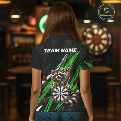 Custom Green Funny Raccoon Dart Shirts for Women Dart Team Jerseys Dartboard Outfit League NNT353