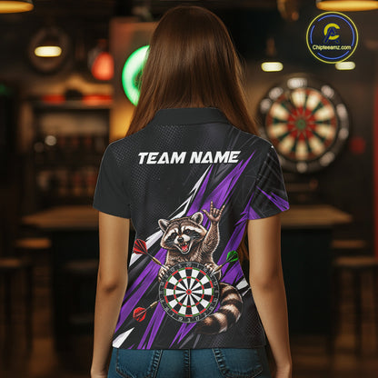 Custom Purple Funny Raccoon Dart Shirts for Women Dart Team Jerseys Dartboard Outfit League NNT353