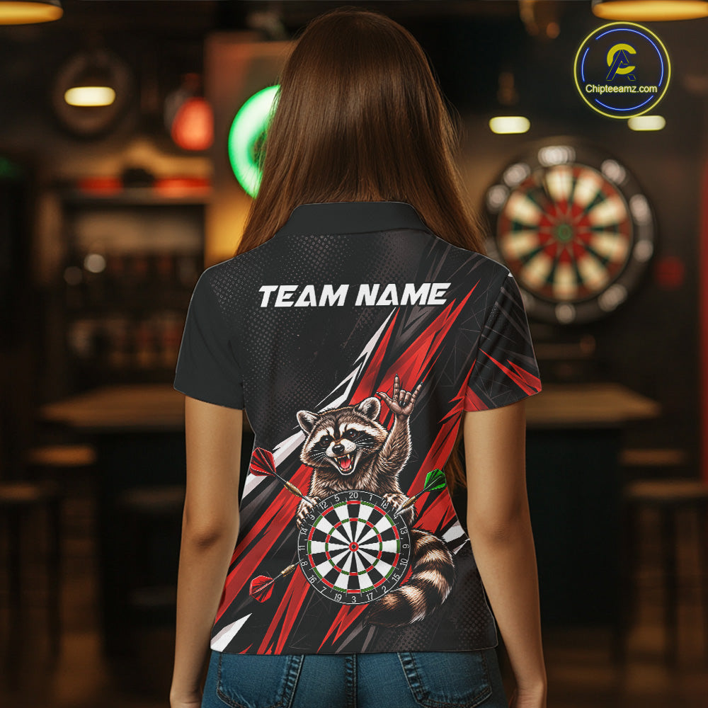 Custom Red Funny Raccoon Dart Shirts for Women Dart Team Jerseys Dartboard Outfit League NNT353
