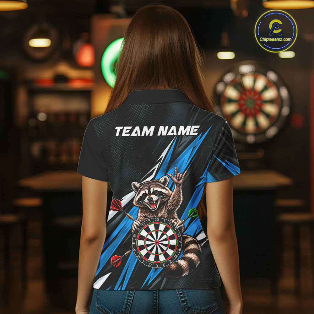 Custom Turquoise Funny Raccoon Dart Shirts for Women Dart Team Jerseys Dartboard Outfit League NNT353