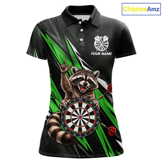 Custom Green Funny Raccoon Dart Shirts for Women Dart Team Jerseys Dartboard Outfit League NNT353