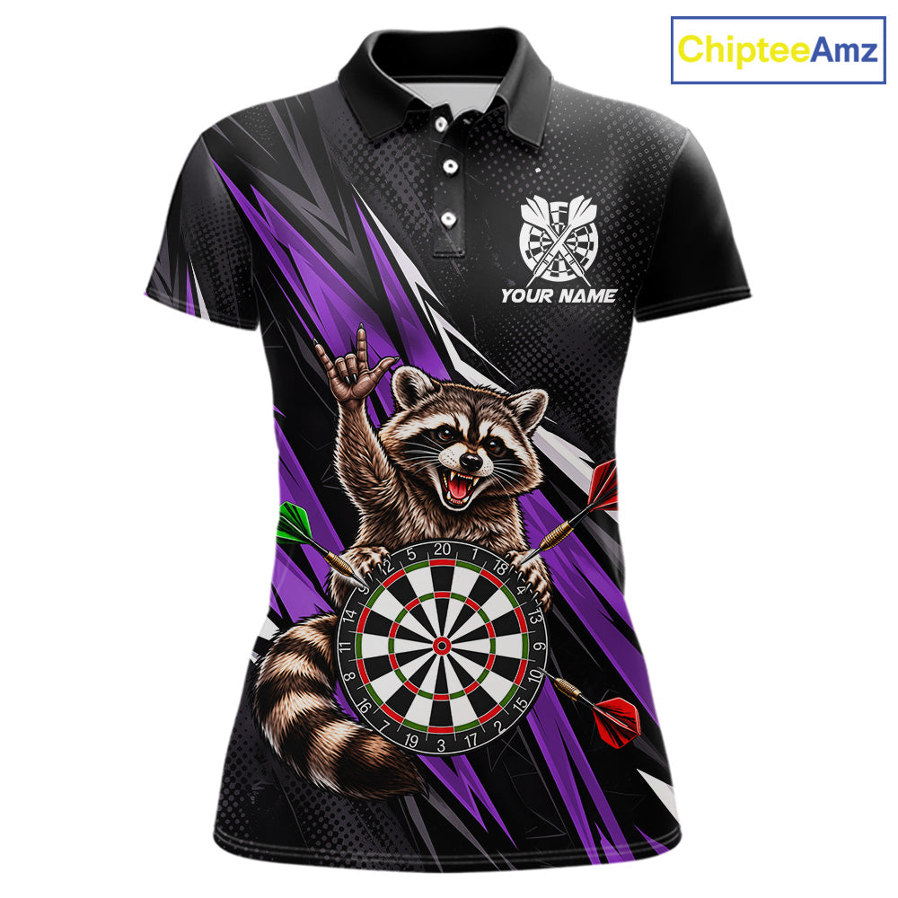 Custom Purple Funny Raccoon Dart Shirts for Women Dart Team Jerseys Dartboard Outfit League NNT353