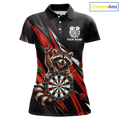 Custom Red Funny Raccoon Dart Shirts for Women Dart Team Jerseys Dartboard Outfit League NNT353