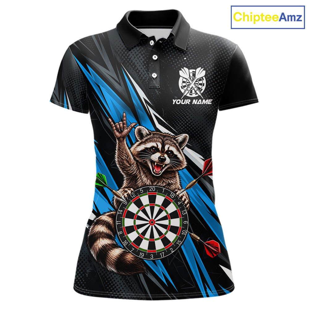 Custom Turquoise Funny Raccoon Dart Shirts for Women Dart Team Jerseys Dartboard Outfit League NNT353