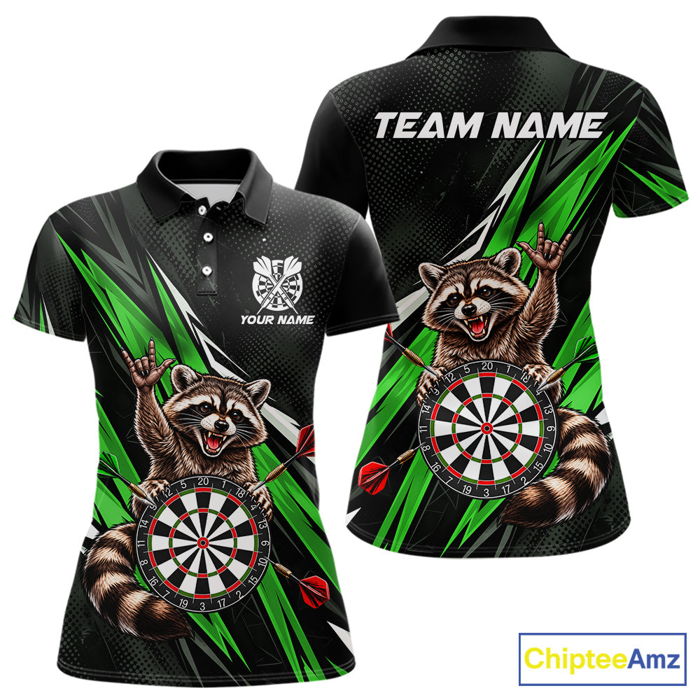 Custom Green Funny Raccoon Dart Shirts for Women Dart Team Jerseys Dartboard Outfit League NNT353