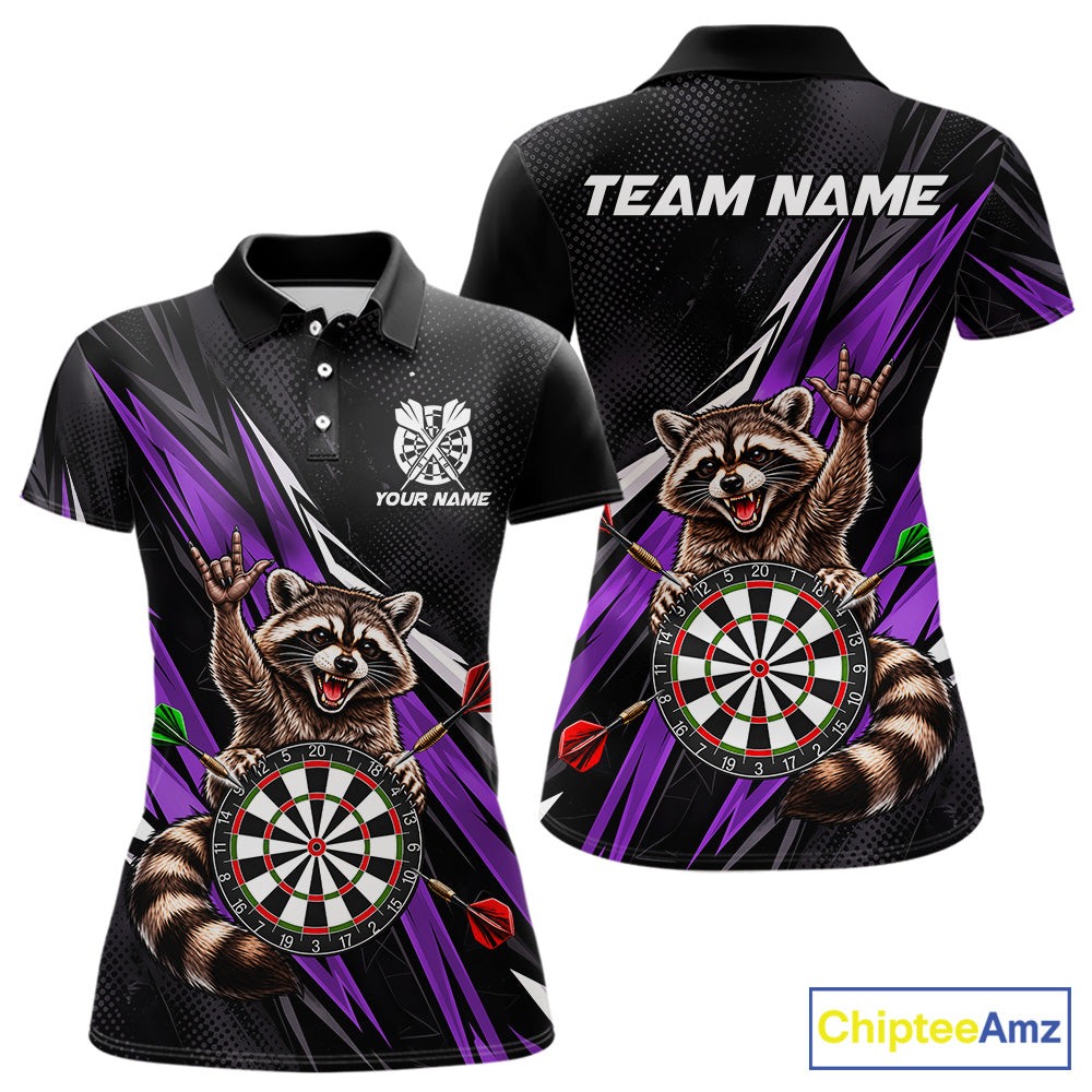 Custom Purple Funny Raccoon Dart Shirts for Women Dart Team Jerseys Dartboard Outfit League NNT353