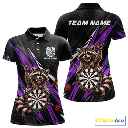 Custom Purple Funny Raccoon Dart Shirts for Women Dart Team Jerseys Dartboard Outfit League NNT353