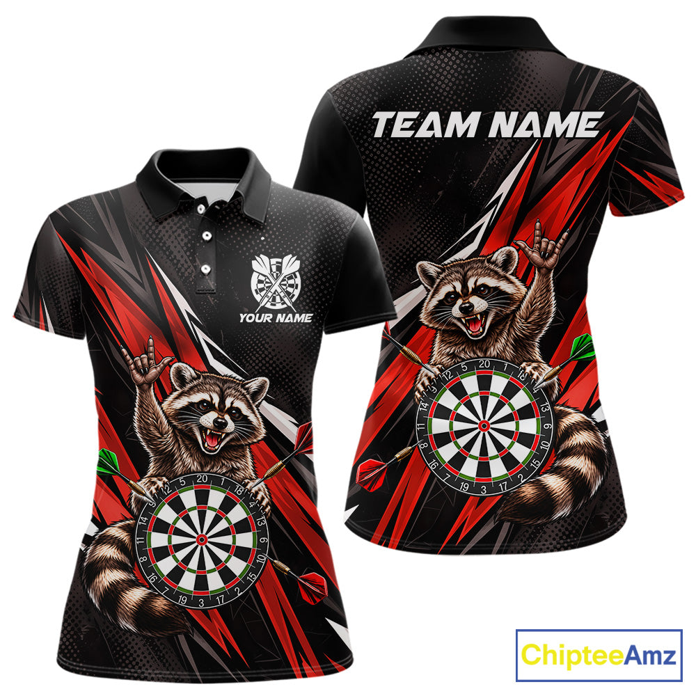 Custom Red Funny Raccoon Dart Shirts for Women Dart Team Jerseys Dartboard Outfit League NNT353