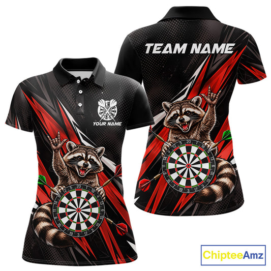 Custom Red Funny Raccoon Dart Shirts for Women Dart Team Jerseys Dartboard Outfit League NNT353