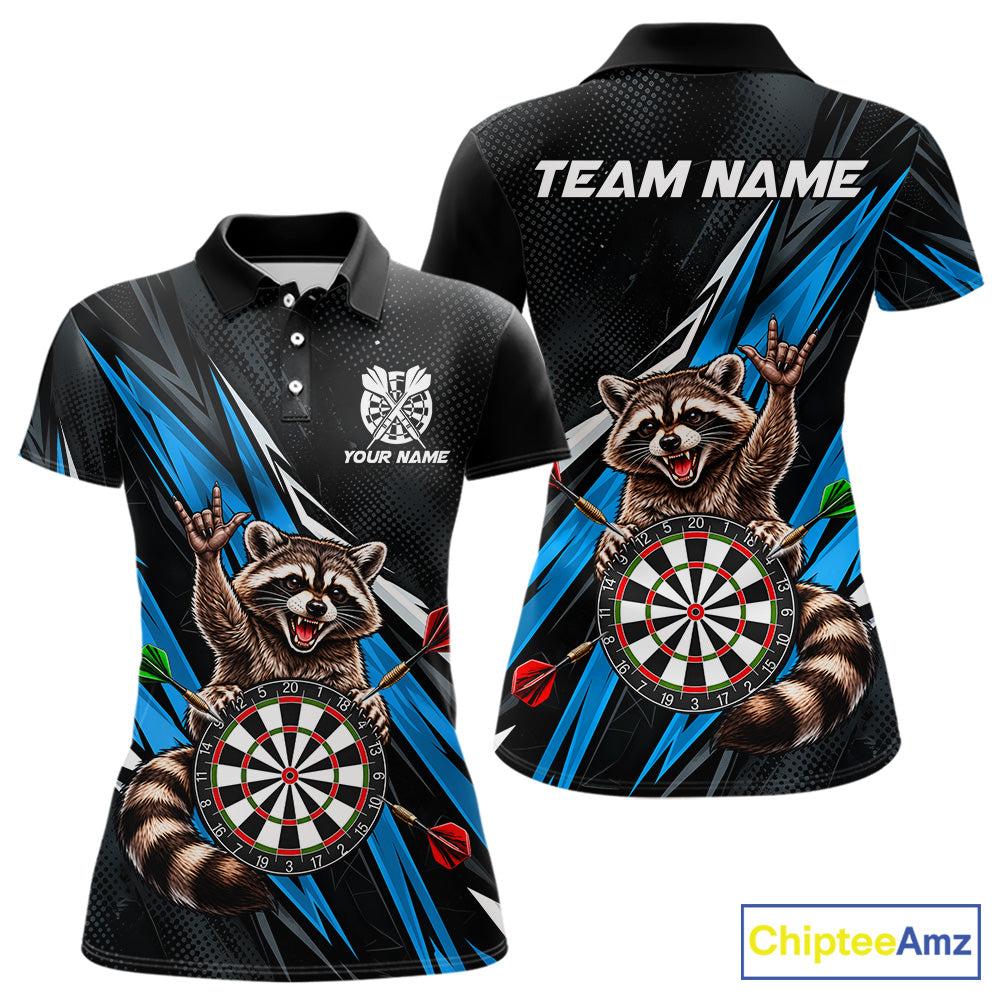 Custom Turquoise Funny Raccoon Dart Shirts for Women Dart Team Jerseys Dartboard Outfit League NNT353