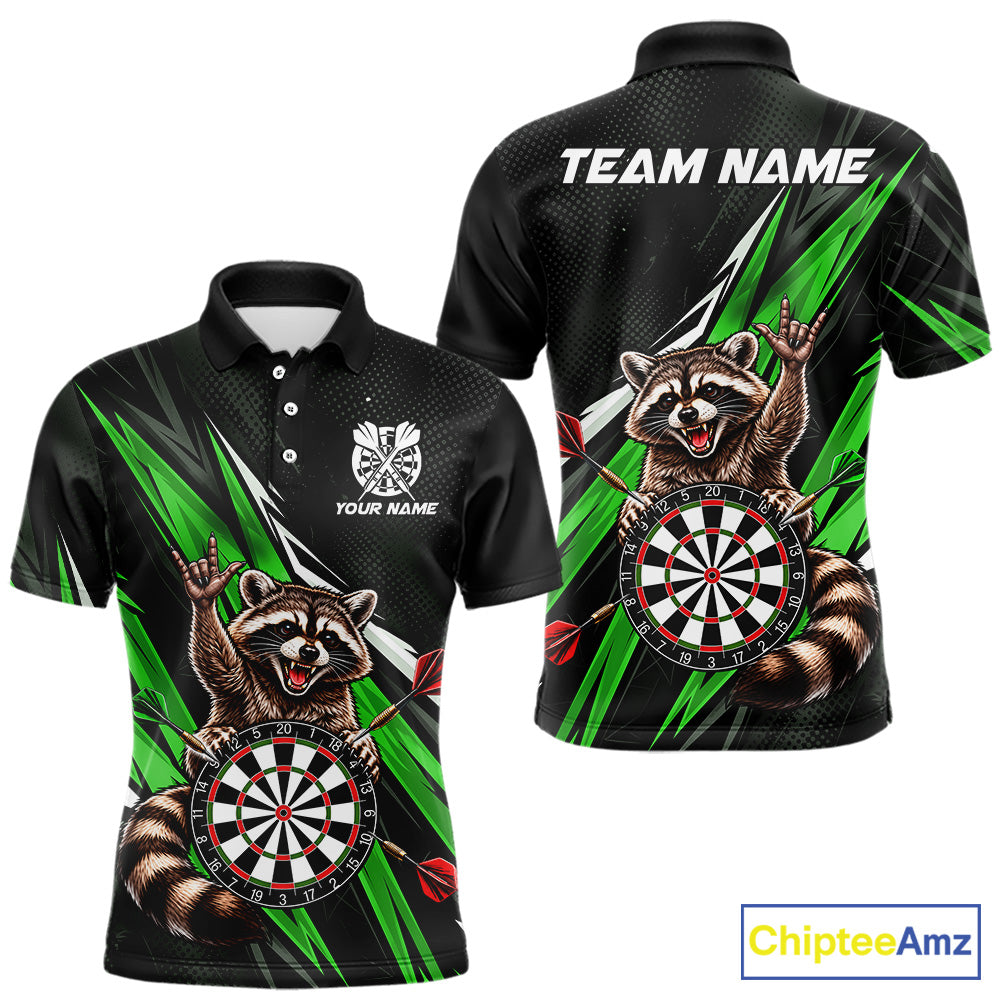 Custom Green Funny Raccoon Dart Shirts for Men Dart Team Jerseys Dartboard Outfit League NNT353