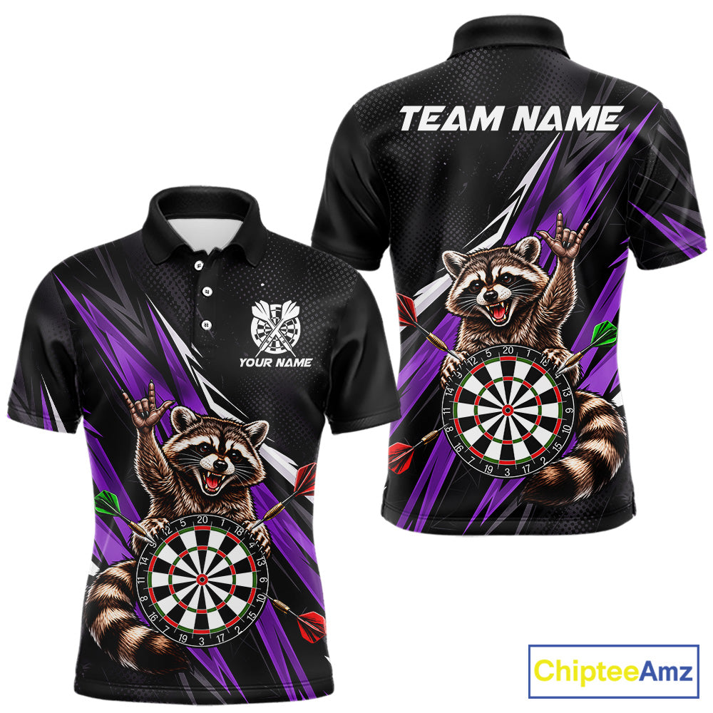 Custom Purple Funny Raccoon Dart Shirts for Men Dart Team Jerseys Dartboard Outfit League NNT353