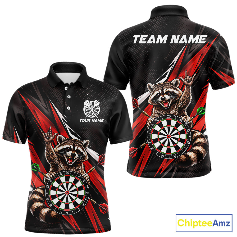 Custom Red Funny Raccoon Dart Shirts for Men Dart Team Jerseys Dartboard Outfit League NNT353