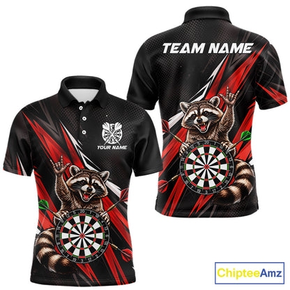Custom Red Funny Raccoon Dart Shirts for Men Dart Team Jerseys Dartboard Outfit League NNT353
