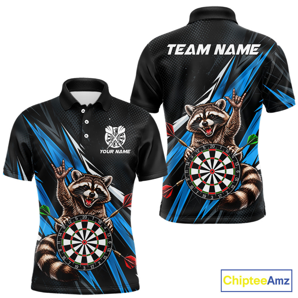 Custom Turquoise Funny Raccoon Dart Shirts for Men Dart Team Jerseys Dartboard Outfit League NNT353