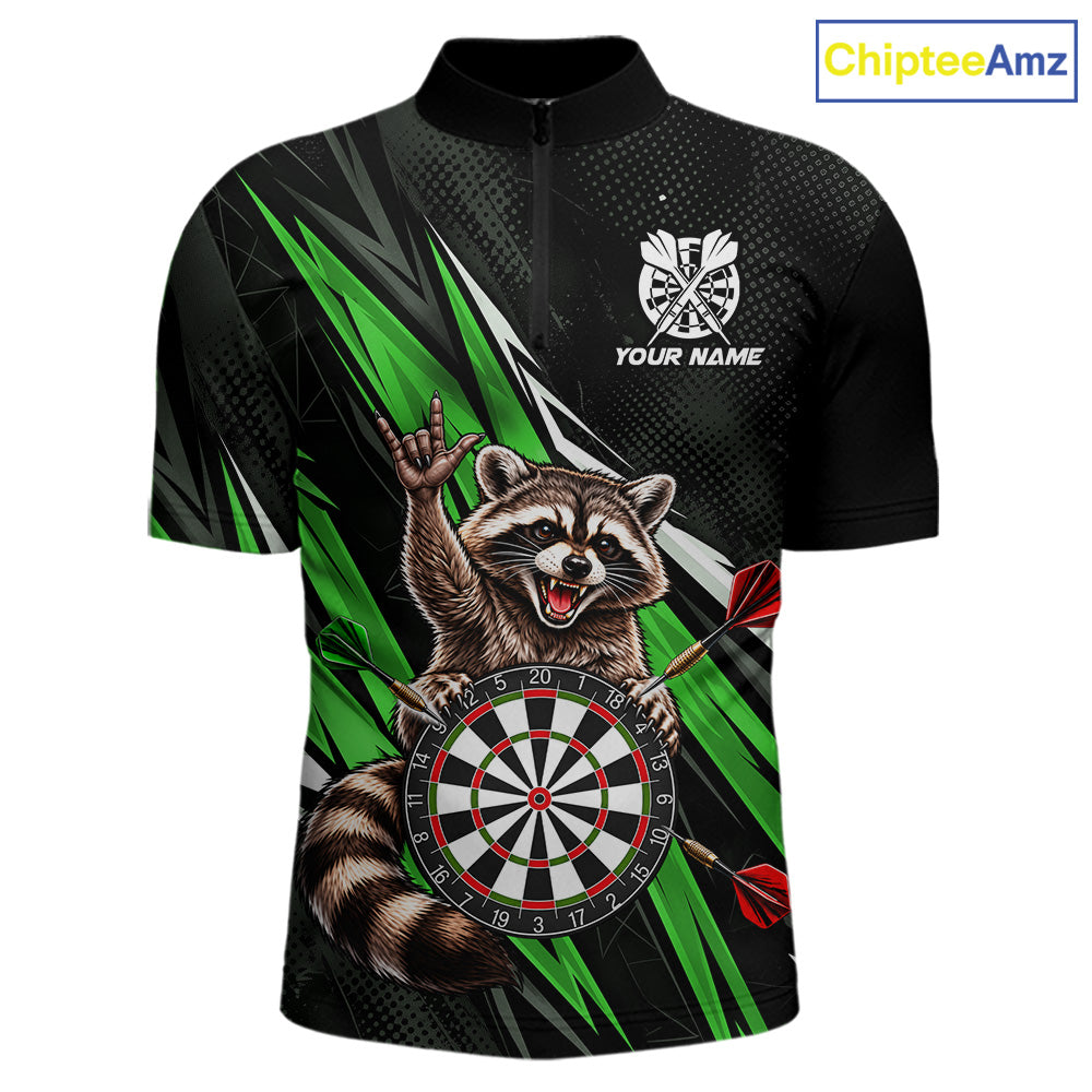Custom Green Funny Raccoon Dart Shirts for Men Dart Team Jerseys Dartboard Outfit League NNT353