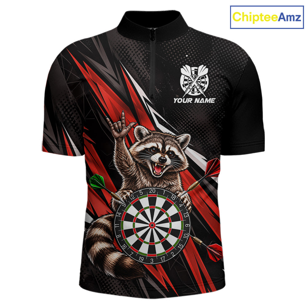 Custom Red Funny Raccoon Dart Shirts for Men Dart Team Jerseys Dartboard Outfit League NNT353