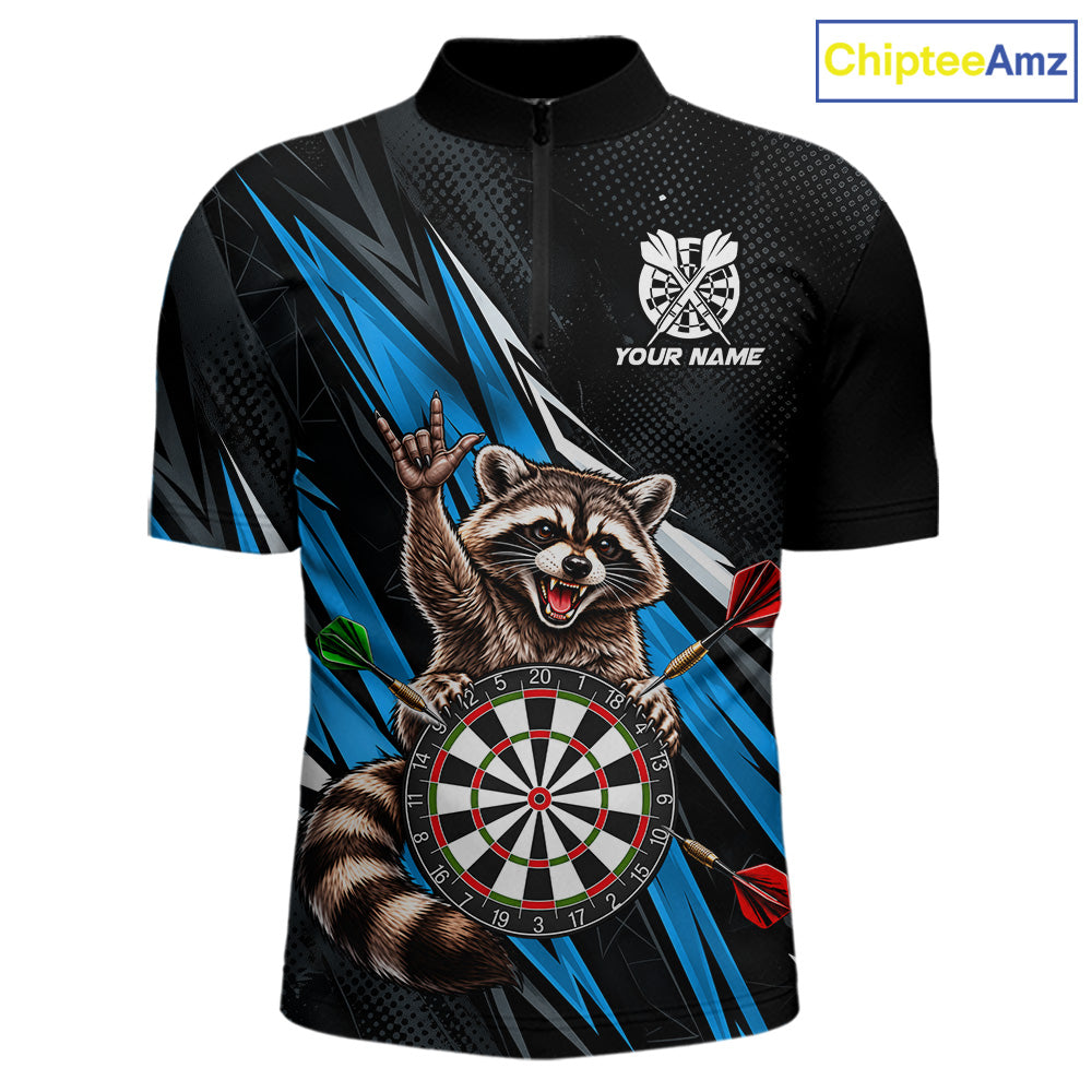 Custom Turquoise Funny Raccoon Dart Shirts for Men Dart Team Jerseys Dartboard Outfit League NNT353