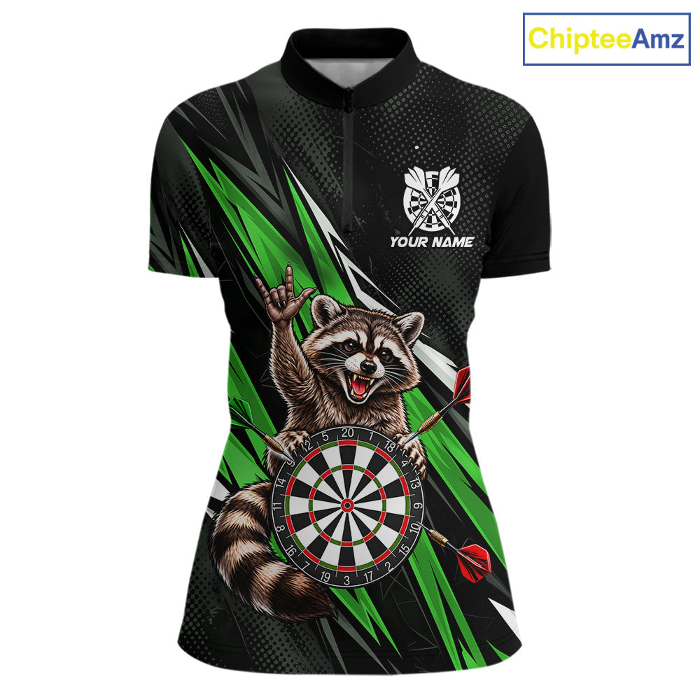 Custom Green Funny Raccoon Dart Shirts for Women Dart Team Jerseys Dartboard Outfit League NNT353