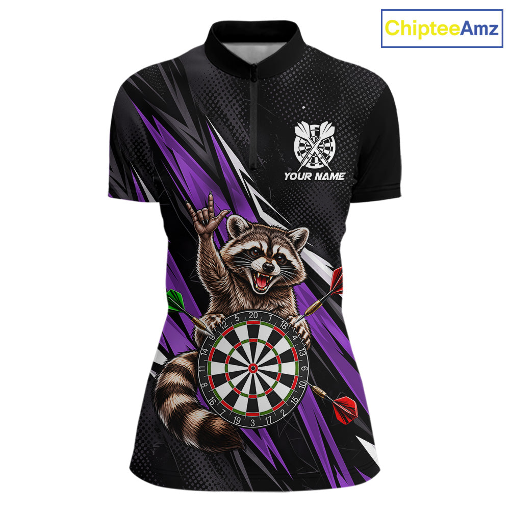 Custom Purple Funny Raccoon Dart Shirts for Women Dart Team Jerseys Dartboard Outfit League NNT353