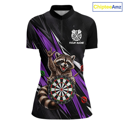 Custom Purple Funny Raccoon Dart Shirts for Women Dart Team Jerseys Dartboard Outfit League NNT353