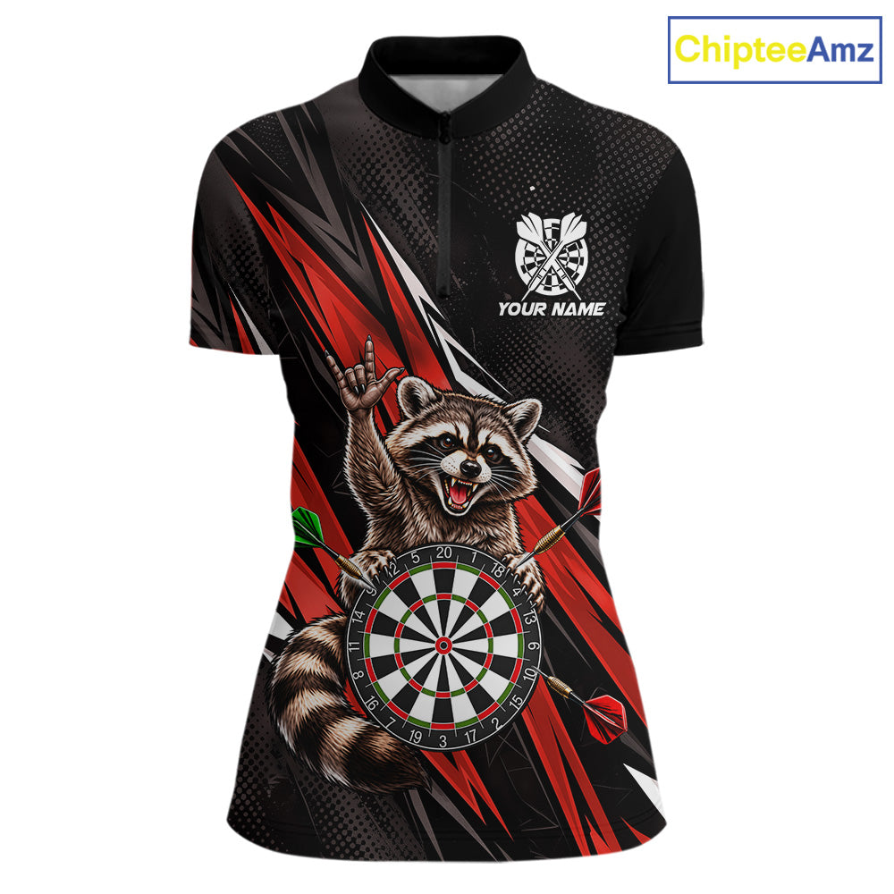 Custom Red Funny Raccoon Dart Shirts for Women Dart Team Jerseys Dartboard Outfit League NNT353