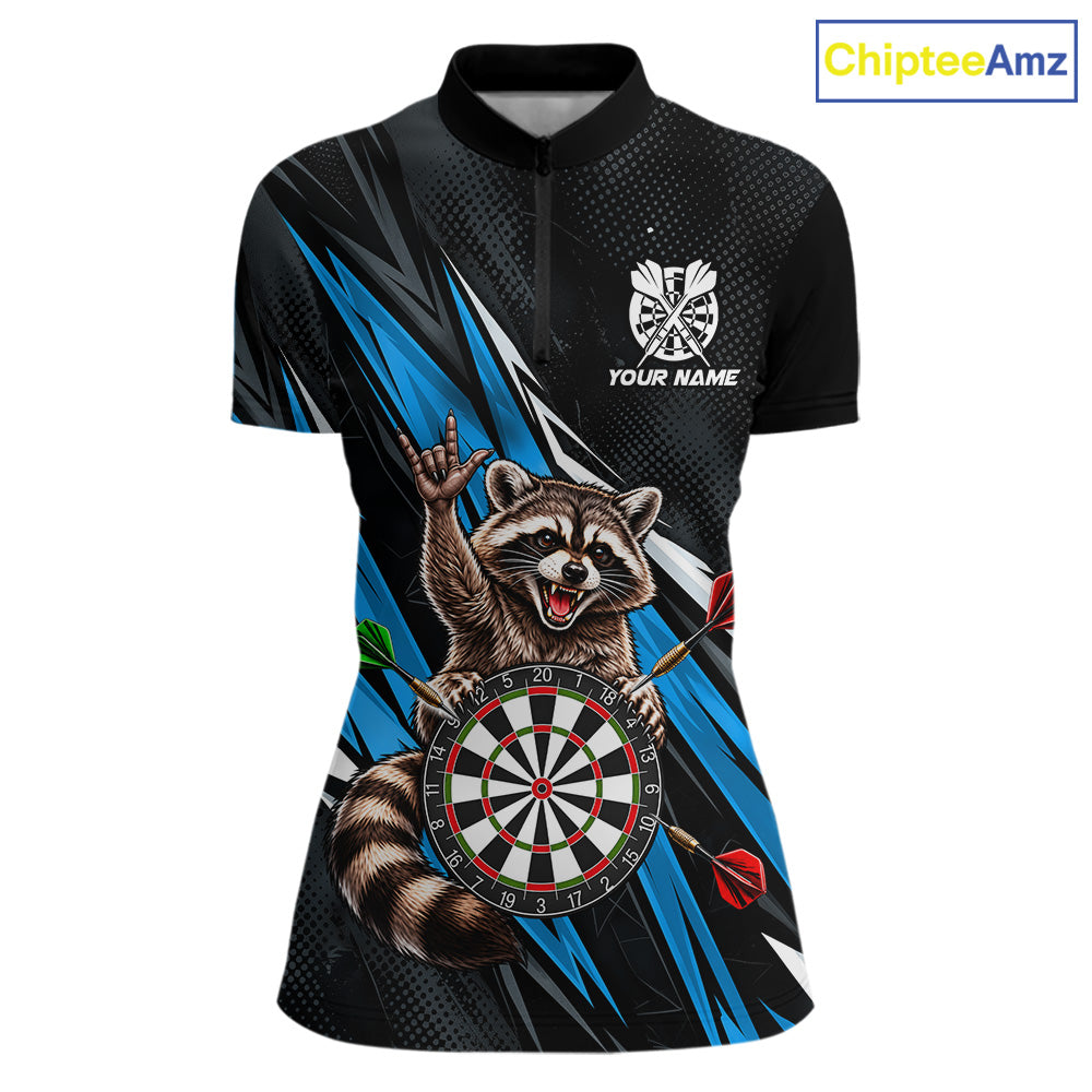 Custom Turquoise Funny Raccoon Dart Shirts for Women Dart Team Jerseys Dartboard Outfit League NNT353